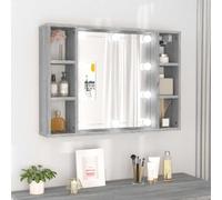 QJBSAVVA Armoire miroir à LED - Gris - Sonoma - 76 x 15 x 55 cm - En matériau dérivé du bois - Avec 6 compartiments et éclairage USB - Design moderne - Peu encombrante - Pour salle de bain, chambre à