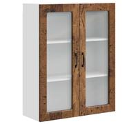 QJBSAVVA Armoire murale de cuisine Porto - Design moderne - En bois vieilli - Vitrine murale en verre avec 2 portes et 3 étagères - 80 x 31 x 100 cm