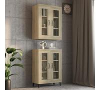 QJBSAVVA Armoire murale en chêne Sonoma en bois et verre, 69,5 x 34 x 90 cm, polyvalente pour cuisine, salon et couloir, robuste et décorative avec beaucoup d'espace de rangement