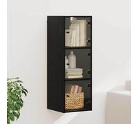 QJBSAVVA Armoire murale, noire, aspect chêne, 35 x 37 x 102 cm, en matériau dérivé du bois, avec 3 étagères, façade brillante, moderne et robuste, pour salon, bureau, chambre à coucher