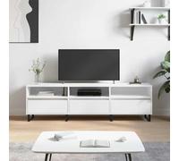 QJBSAVVA Armoire TV blanche 150 x 30 x 44,5 cm en bois avec pieds en fer, buffet moderne avec 6 compartiments pour salon et chambre à coucher, commode TV stable avec beaucoup d'espace de rangement