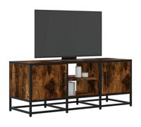 QJBSAVVA Armoire TV en chêne fumé 100 x 35 x 41 cm en bois et métal avec espace de rangement, design industriel et plateau supérieur stable pour salon et chambre à coucher