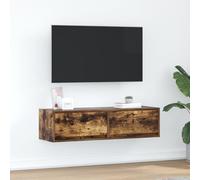QJBSAVVA Armoire TV murale en bois - Marron - 100 x 31 x 25,5 cm - Avec 2 tiroirs - Design moderne pour salon, chambre à coucher, espace de rangement TV