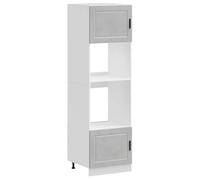 QJBSAVVA Armoires de Four 2 pcs Porto, Meuble Colonne de Cuisine pour Four Encastrable et Micro-Ondes, Colonne de Rangement en Bois d'Ingénierie, Gris Béton, 60x57x207 cm