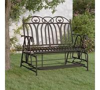 QJBSAVVA Banc à bascule en acier pour jardin et balcon, largeur 114 cm, 2 places, avec fonction balançoire, banc confortable pour l'extérieur salon et terrasse
