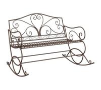 QJBSAVVA Banc de jardin marron antique en acier - Banc à bascule 2 places pour jardin et terrasse - Banc en métal robuste avec fonction bascule douce - Meubles de jardin nostalgiques - 112 x 96 x 89