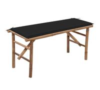 QJBSAVVA Banc de jardin pliable en bambou avec coussin noir 118 cm durable et résistant aux intempéries pour terrasse, balcon et jardinage