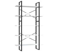 QJBSAVVA Bibliothèque 5 Niveaux, Étagère de Rangement Industrielle, 100x30x175 cm, Bois d'Ingénierie et Métal, Meuble de Rangement pour Livres et Décoration, Blanc Moderne