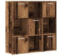 QJBSAVVA Bibliothèque 9 Compartiments, Étagère de Rangement Style Industriel avec 5 Portes, Meuble pour Livres et Magazines, 90x28x90 cm, Vieux Bois et Acier