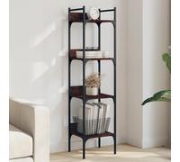 QJBSAVVA Bibliothèque à 4 étagères, aspect chêne, marron, en bois et acier, étroite et haute (138,5 cm), peu encombrante pour salon, bureau et chambre à coucher