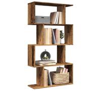 QJBSAVVA Bibliothèque à 4 étages aspect bois vieilli - Fine et haute (70 x 24 x 129 cm) - Polyvalente comme étagère ou séparateur de pièce pour salon, bureau et chambre à coucher