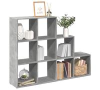 QJBSAVVA Bibliothèque à 9 compartiments en forme de cube, design à 3 niveaux, séparateur de pièce en bois gris béton, étroite et peu encombrante pour salon, bureau et chambre à coucher