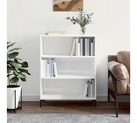 QJBSAVVA Bibliothèque blanche brillante en bois et métal, 69,5 x 32,5 x 90 cm, design moderne avec 3 compartiments et plateau supérieur stable, pour salon, bureau et balcon