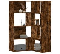 QJBSAVVA Bibliothèque d'angle à 4 étages en bois de chêne fumé peu encombrante ou bibliothèque horizontale polyvalente pour salon, chambre à coucher et bureau