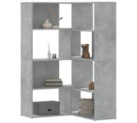 QJBSAVVA Bibliothèque d'angle à 4 étages gris béton en bois - Étagère d'angle peu encombrante ou bibliothèque horizontale pour salon, chambre à coucher et bureau