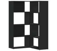 QJBSAVVA Bibliothèque d'angle à 4 étages - Noire - 85 x 85 x 140 cm - En bois - Design moderne en L - Peu encombrante et robuste - Pour salon, bureau, chambre à coucher, cuisine