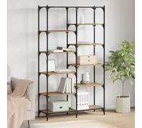 QJBSAVVA Bibliothèque en bois - Chêne artisanal - 100 x 32 x 170 cm - 9 compartiments - 180 kg - Cadre en métal - Étagère haute autoportante - Design moderne pour salon, couloir, chambre à coucher