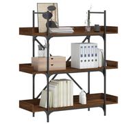 QJBSAVVA Bibliothèque en bois et métal aspect chêne marron, 100 x 33 x 108,5 cm, avec pieds réglables et traverses en forme de X pour plus de stabilité, pour salon, bureau et balcon