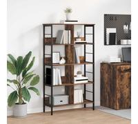 QJBSAVVA Bibliothèque en chêne fumé 82 x 32 x 144,5 cm - Design industriel en bois et acier - 8 compartiments de rangement - Étagère sur pied pour salon, bureau à domicile, loft