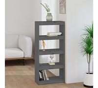 QJBSAVVA Bibliothèque en pin massif - Gris - 60 x 30 x 135,5 cm - Étagère étroite avec 4 compartiments comme séparateur de pièce pour salon, couloir et balcon