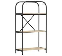 QJBSAVVA Bibliothèque étroite 60 x 30 x 109 cm - En bois de chêne Sonoma - Design moderne avec 3 compartiments et pieds en métal - Solution de rangement durable pour salon, bureau, chambre à coucher