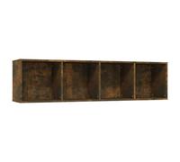 QJBSAVVA Bibliothèque Horizontale ou Meuble TV, Étagère Murale avec 4 Compartiments en Bois d'Ingénierie, Buffet Bas pour Salon et Bureau, 143 x 30 x 36 cm, Chêne Fumé