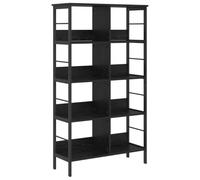 QJBSAVVA Bibliothèque Industrielle 8 Étagères, Étagère de Rangement Ouverte en Bois d'Ingénierie et Acier, Meuble de Salon et Bureau, Style Urbain, Chêne Noir, 82 x 32 x 144,5 cm