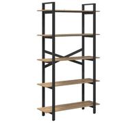 QJBSAVVA Bibliothèque Industrielle à 5 Niveaux, Étagère de Rangement en Bois d'Ingénierie et Acier, Meuble de Salon et Bureau Style Loft Urbain, Chêne Artisanal, 100 x 33,5 x 178 cm