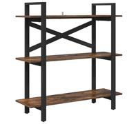 QJBSAVVA Bibliothèque Industrielle, Étagère de Rangement 3 Niveaux, Structure en Acier et Bois d'Ingénierie, 100 x 33,5 x 102 cm, Style Loft pour Salon Bureau, Chêne Fumé