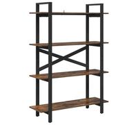 QJBSAVVA Bibliothèque Industrielle, Étagère de Rangement Ouverte 4 Niveaux, Style Loft pour Salon ou Bureau, Bois d'Ingénierie et Acier, Chêne Fumé, 100 x 33,5 x 140 cm