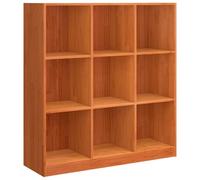 QJBSAVVA Bibliothèque marron cire, 104 x 33 x 110 cm, en bois de pin massif, design moderne, 9 compartiments de rangement, capacité de charge de 60 kg, peu encombrante comme séparateur de pièce pour