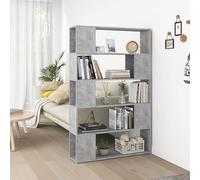 QJBSAVVA Bibliothèque séparateur de pièce en bois gris béton - Design moderne avec 5 compartiments spacieux, robuste et durable pour le salon, le bureau et le balcon