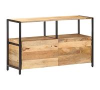 QJBSAVVA Buffet 110 x 35 x 65 cm en bois de manguier massif et fer, armoire de salon industrielle avec 1 compartiment et étagère, grain naturel, large buffet pour salon, cuisine, couloir