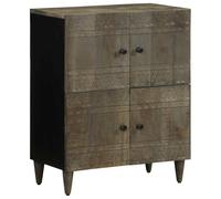QJBSAVVA Buffet 60 x 33 x 75 cm en bois massif de manguier sculpté à la main - Commode noire avec 4 compartiments - Buffet d'appoint pour salon, couloir, chambre à coucher, cuisine - Bois de manguier