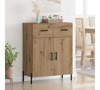 QJBSAVVA Buffet 69,5 x 34 x 90 cm - En chêne artisanal - Avec 2 portes et tiroir - Meuble bas moderne pour salon, salle à manger, couloir