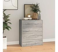 QJBSAVVA Buffet à 4 tiroirs en bois gris Sonoma - Commode de rangement pour salon, cuisine et couloir - Design moderne avec poignées et plateau supérieur stable