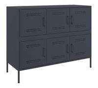 QJBSAVVA Buffet anthracite - 100,5 x 39 x 79 cm - En acier - Design industriel - Commode avec 6 portes et 6 compartiments - Armoire en métal solide pour salon et chambre à coucher