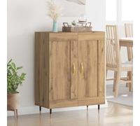 QJBSAVVA Buffet artisanal en chêne 69,5 × 34 × 90 cm, 2 portes, pieds en métal, large meuble bas pour salon / salle à manger, armoire d'appoint avec espace de rangement