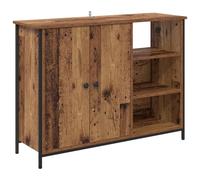 QJBSAVVA Buffet aspect bois vieilli - 100 x 33 x 75 cm - Commode moderne avec 2 portes et étagères en bois - Buffet étroit pour salon, salle à manger et couloir