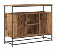 QJBSAVVA Buffet aspect bois vieilli, 100 x 35 x 80 cm, commode moderne avec 2 portes et étagères, buffet étroit en bois pour salon, salle à manger et couloir, armoire d'appoint stable