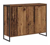 QJBSAVVA Buffet aspect bois vieilli 96,5 x 30 x 75 cm - Armoire d'appoint industrielle en bois avec 3 portes - Commode moderne pour salon et couloir - Armoire de rangement étroite
