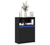 QJBSAVVA Buffet avec éclairage LED - Noir - 72 x 34 x 100 cm - Matériau du bois - Design moderne avec lumière RVB - Pour salon, couloir ou salle à manger