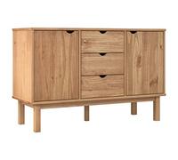 QJBSAVVA Buffet Bas de Rangement OTTA en Bois de Pin Massif, Commode Salon avec 3 Tiroirs et 2 Portes, Meuble Console Design Scandinave pour Entrée et Salle à Manger, 113,5 x 43 x 73 cm