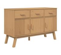 QJBSAVVA Buffet Bas en Bois de Pin Massif Marron, Meuble de Rangement Scandinave pour Salon avec 3 Tiroirs et 3 Portes, Bahut Style Rustique Olden, 114 x 43 x 73,5 cm