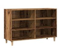 QJBSAVVA Buffet Bas Style Scandinave Bahut Meuble de Rangement Vieux Bois avec 6 Etagères et Pieds en Eucalyptus Massif pour Salon Séjour Entrée Bureau 103,5 x 35 x 70 cm