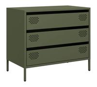 QJBSAVVA Buffet Bas Vert Olive 68x39x58,5 cm Commode en Acier Laminé à Froid avec 3 Tiroirs Petit Meuble de Rangement Design Industriel pour Salon Chambre Bureau et Entrée