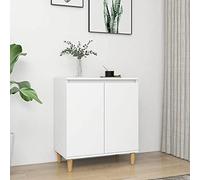 QJBSAVVA Buffet blanc 60 x 35 x 70 cm avec pieds en bois massif, design moderne pour salon, cuisine et couloir, espace de rangement solide avec 2 compartiments, style maison de campagne scandinave