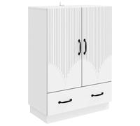 QJBSAVVA Buffet blanc 66 x 34,5 x 92 cm, commode en bois avec 1 tiroir et 2 portes, armoire d'appoint moderne pour salon, salle à manger et couloir, buffet étroit, armoire polyvalente