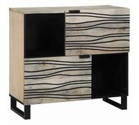 QJBSAVVA Buffet Blanc 80 x 33,5 x 75 cm en Bois de Manguier Massif, Meuble Bas de Rangement avec 2 Portes et Étagères pour Salon, Salle à Manger et Entrée, Style Rustique
