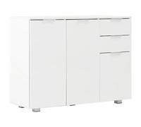 QJBSAVVA Buffet blanc brillant - 107 x 35 x 80,5 cm - Commode moderne avec 2 tiroirs et 3 portes - Armoire de salon élégante en bois - Buffet pour couloir et salon